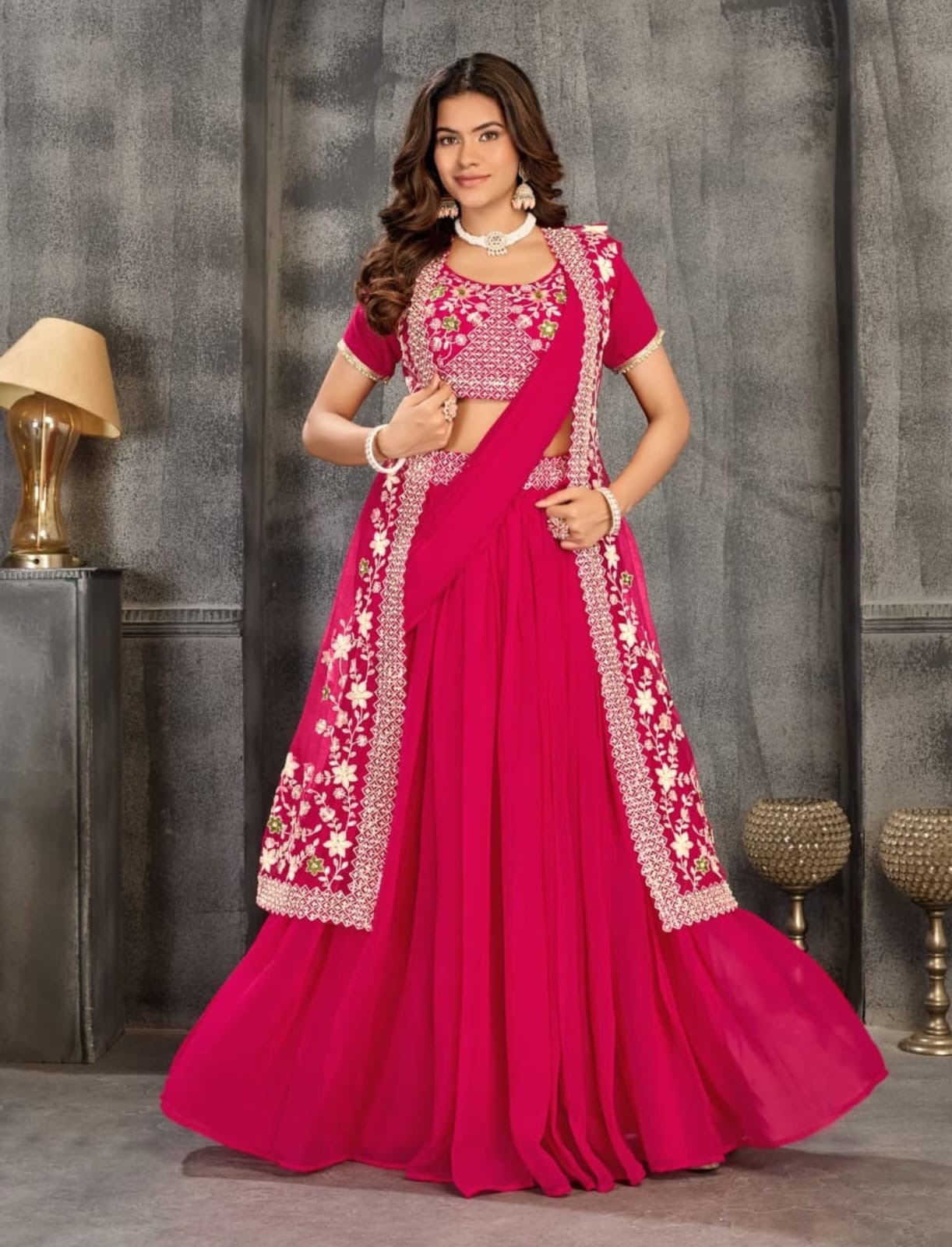 Oranjaa-Pinka Half Saree with Coat - Image 6