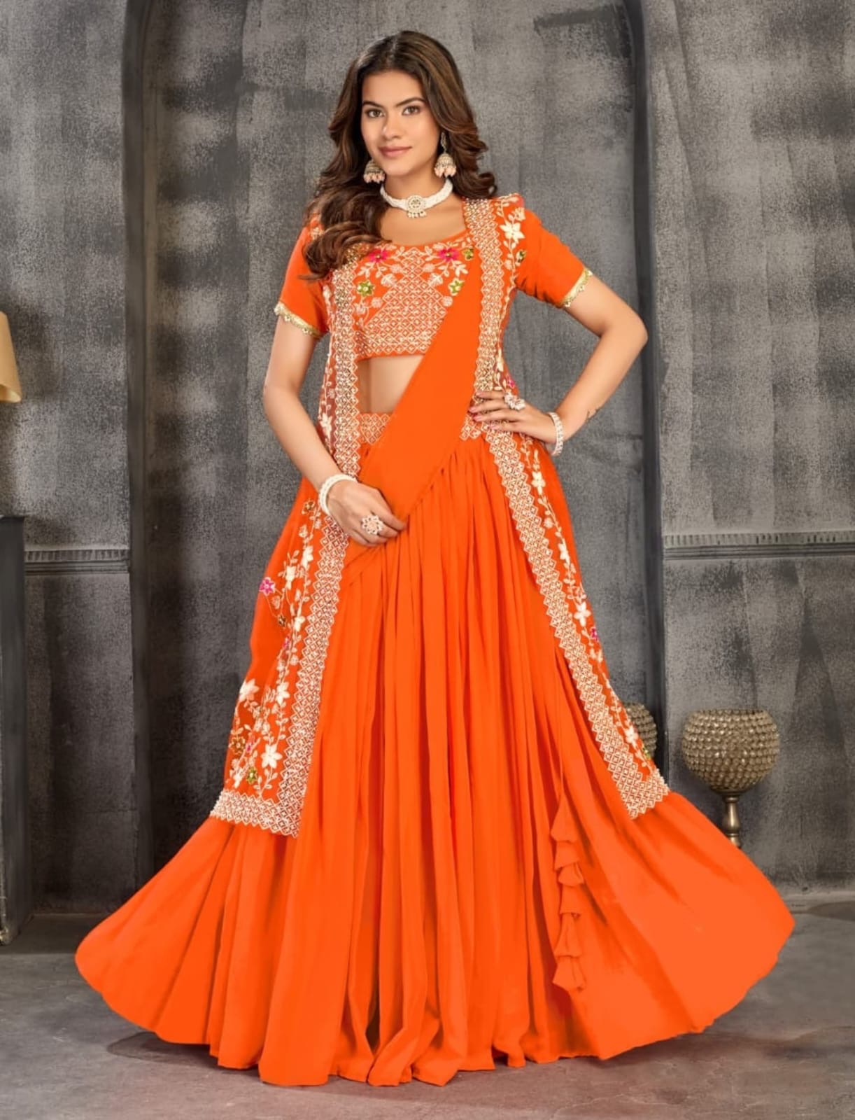 Oranjaa-Pinka Half Saree with Coat