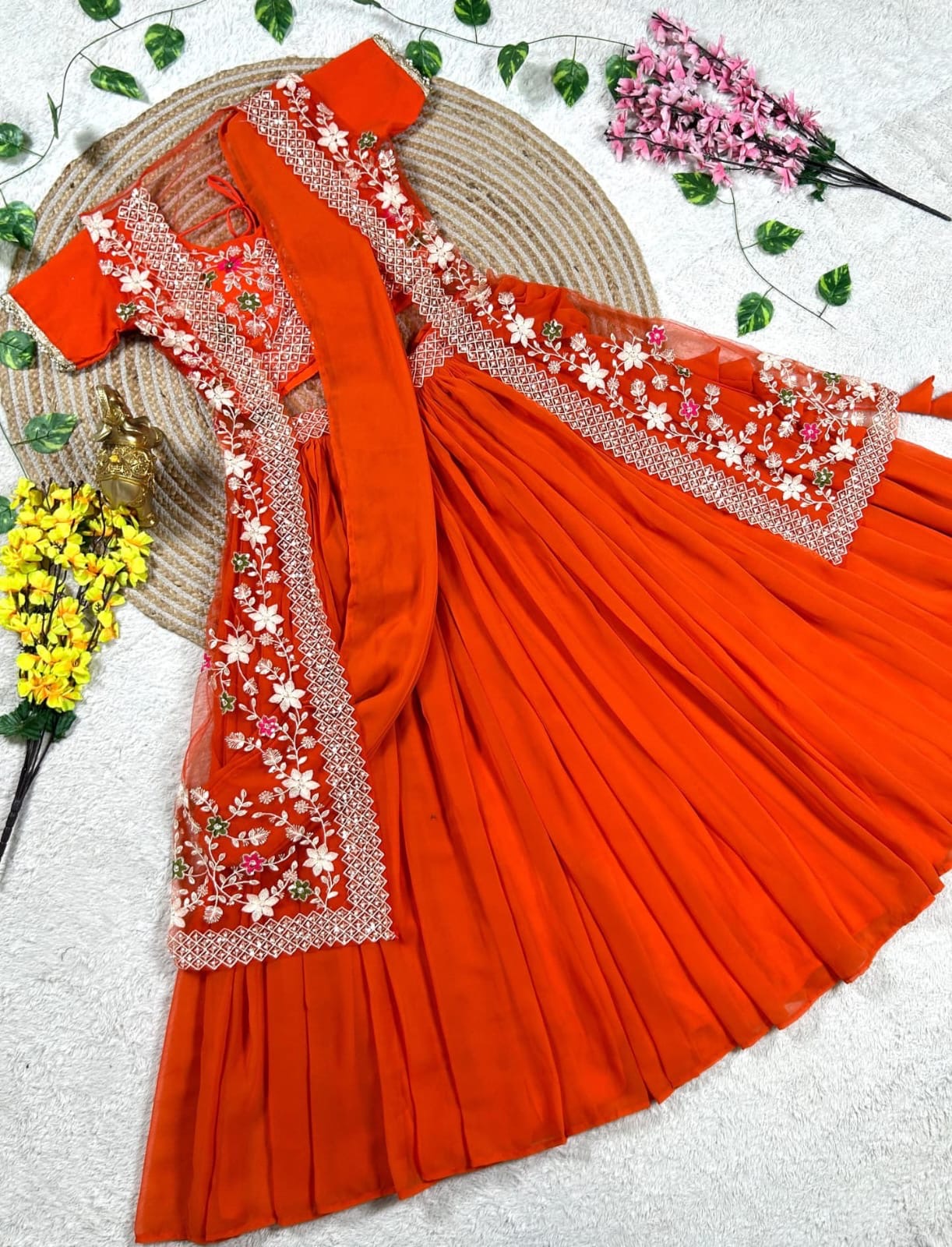 Oranjaa-Pinka Half Saree with Coat - Image 4
