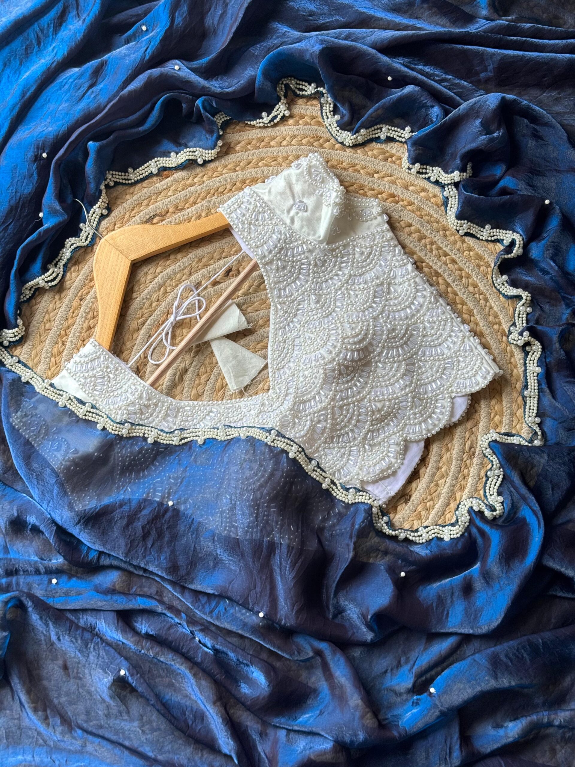 Soft space silk saree with fully handwork - Image 13