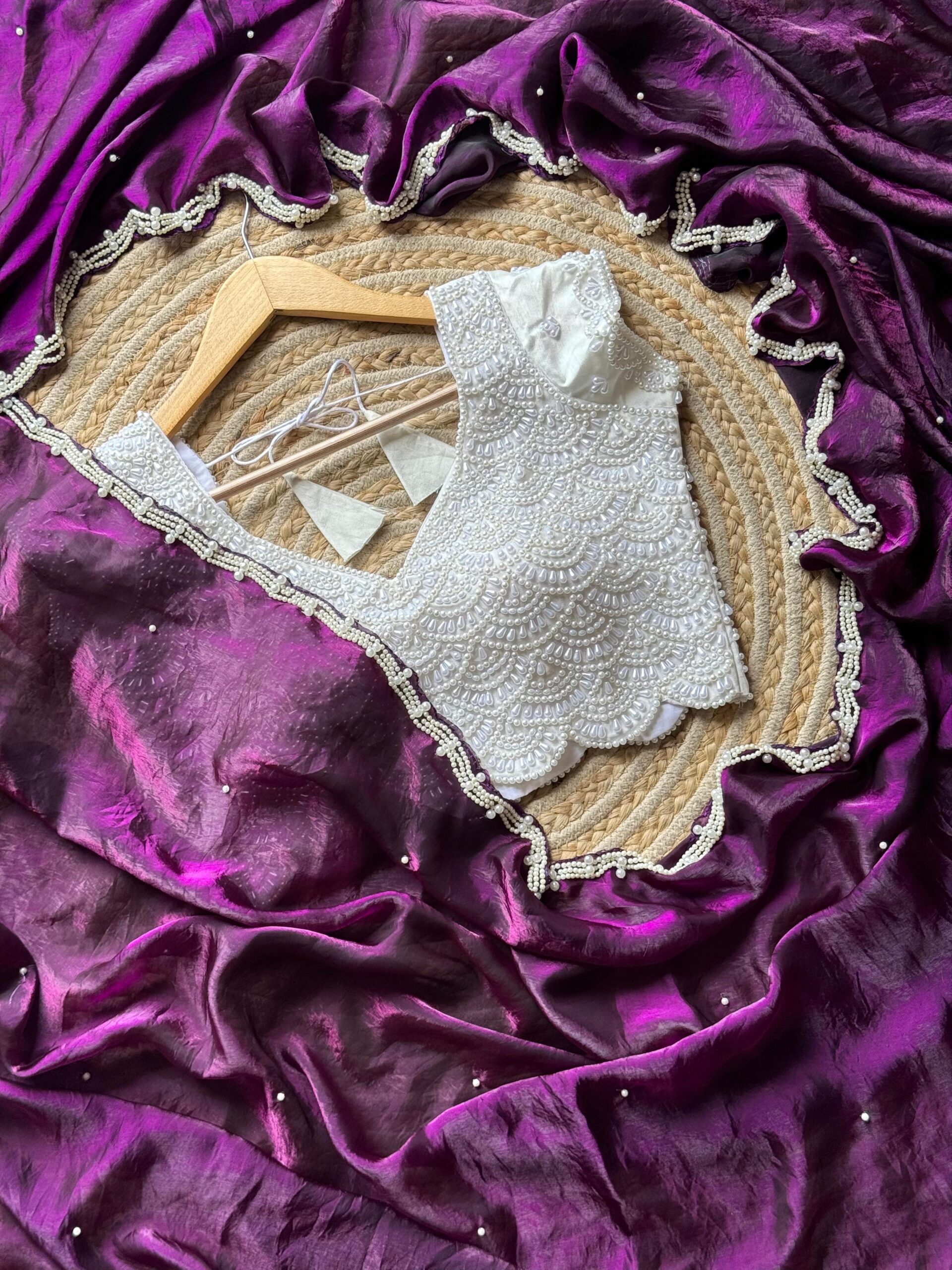 Soft space silk saree with fully handwork - Image 19