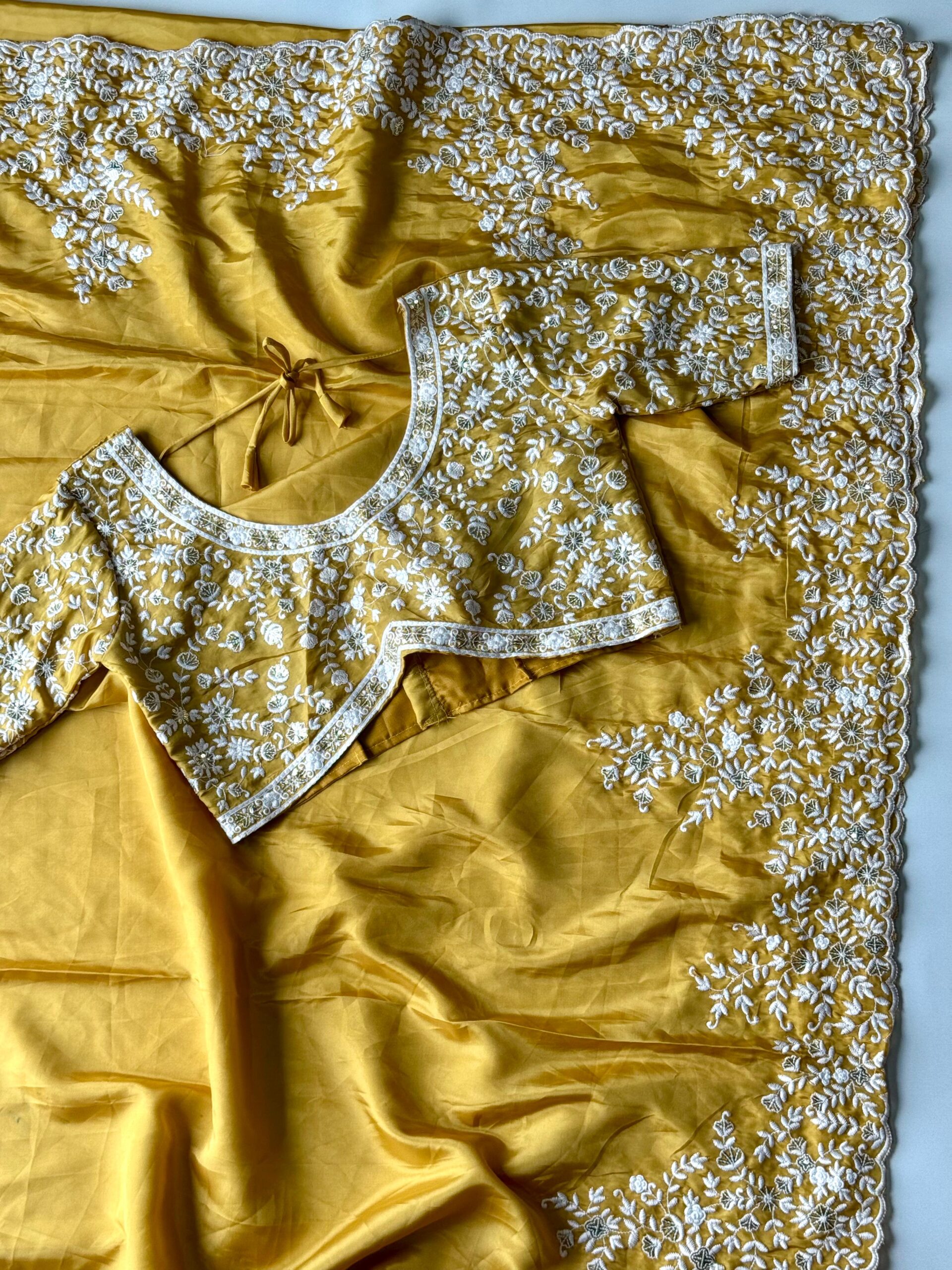 soft crape silk saree with heavy Chikankari Lucknowi work - Image 5