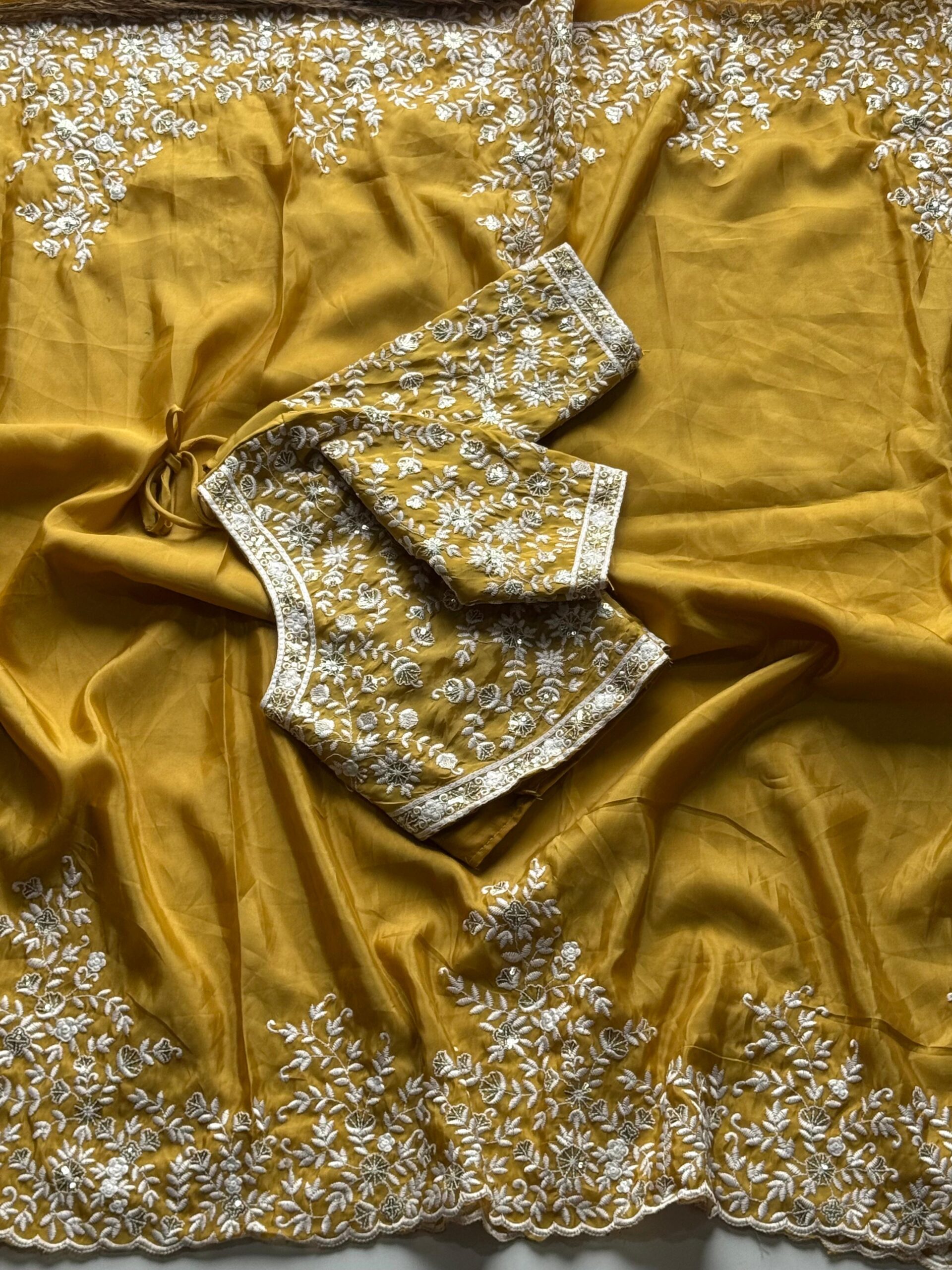 soft crape silk saree with heavy Chikankari Lucknowi work - Image 2