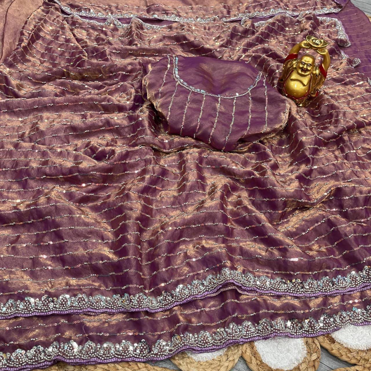 Space silk hand work saree