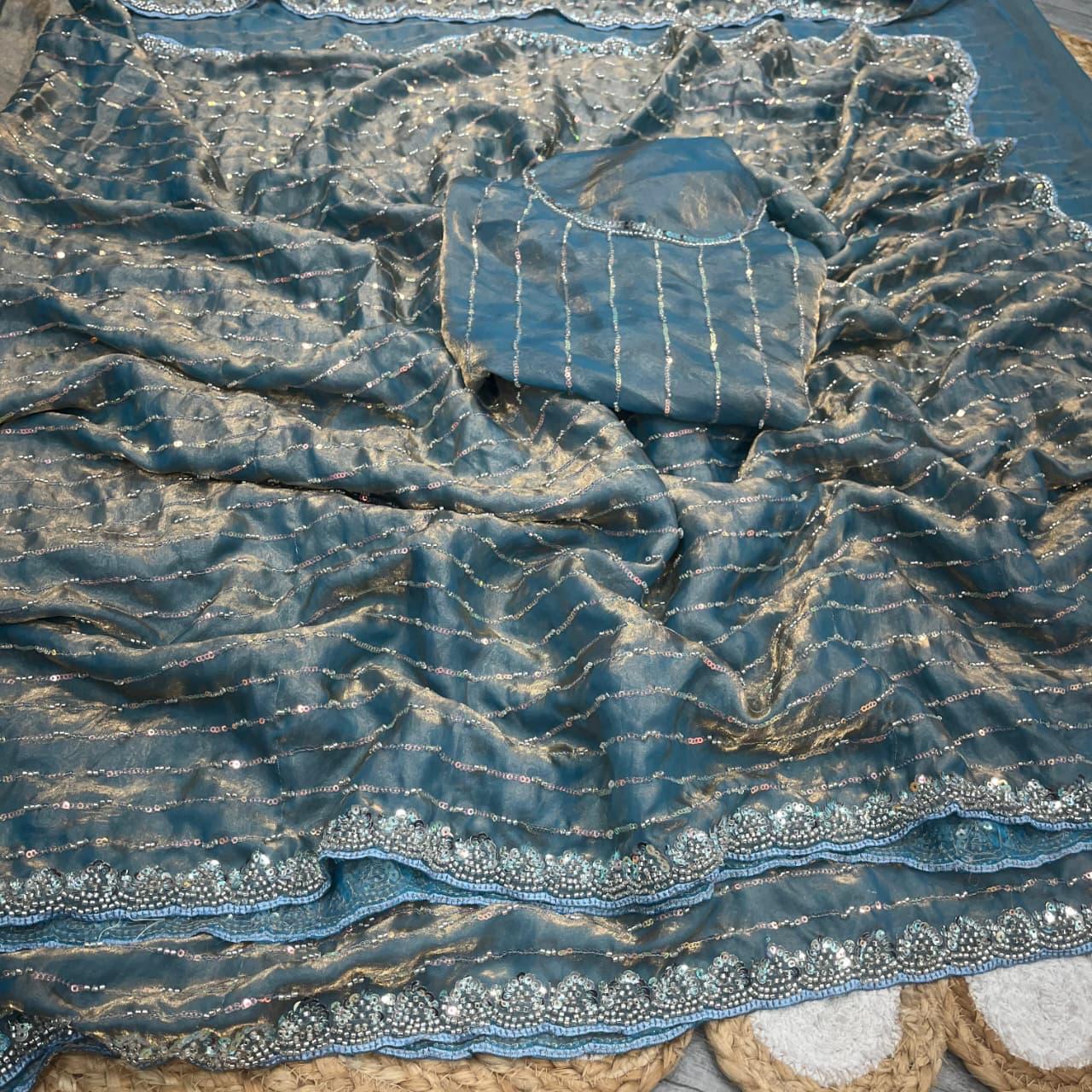 Space silk hand work saree - Image 5