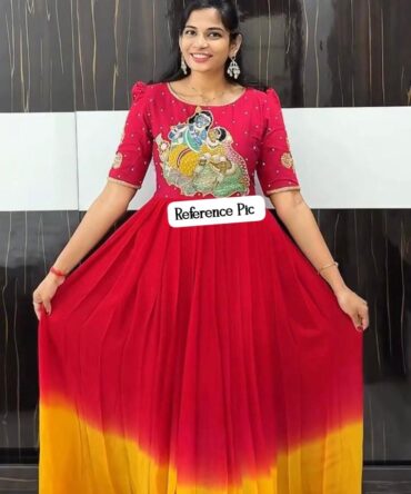 Radhe Krishana Printed Maggam Work Gown.