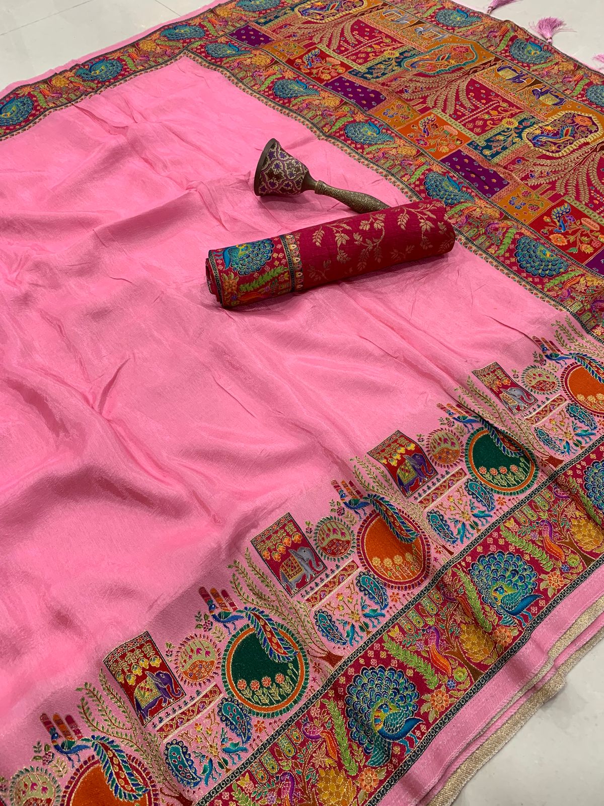 soft viscos Gajji silk position pashmina saree and Pure Jari weaving work and pallu - Image 2