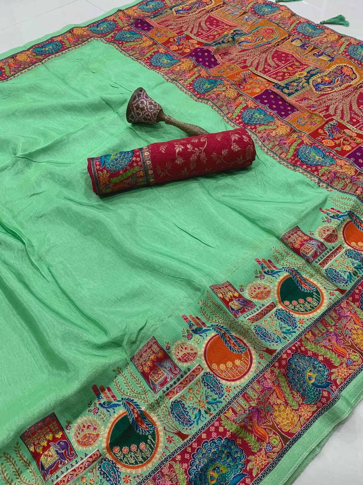 soft viscos Gajji silk position pashmina saree and Pure Jari weaving work and pallu - Image 8