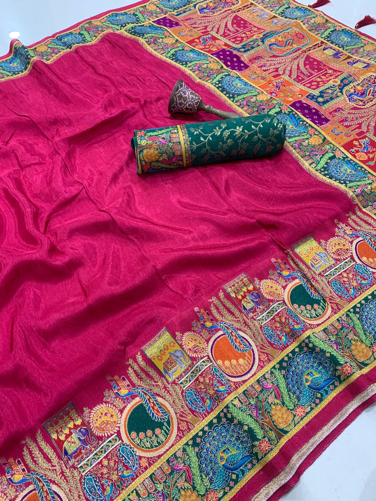 soft viscos Gajji silk position pashmina saree and Pure Jari weaving work and pallu - Image 16