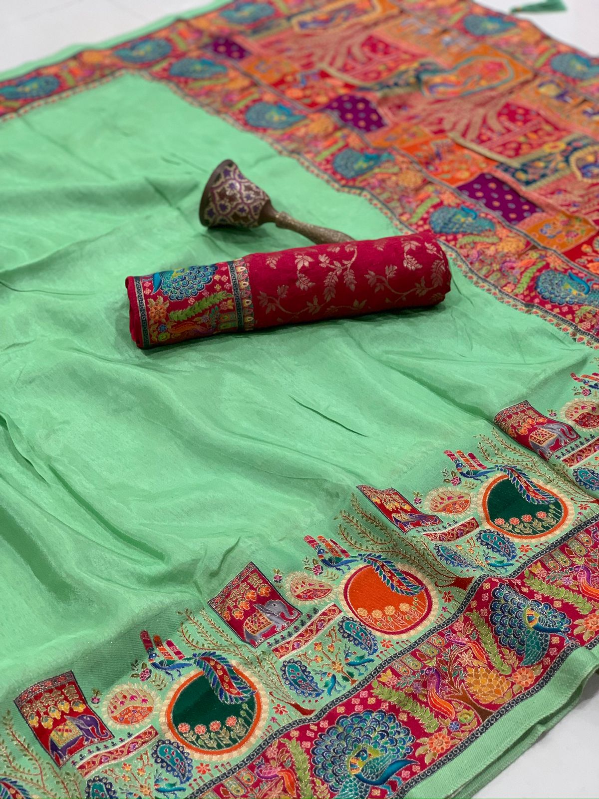 soft viscos Gajji silk position pashmina saree and Pure Jari weaving work and pallu - Image 5