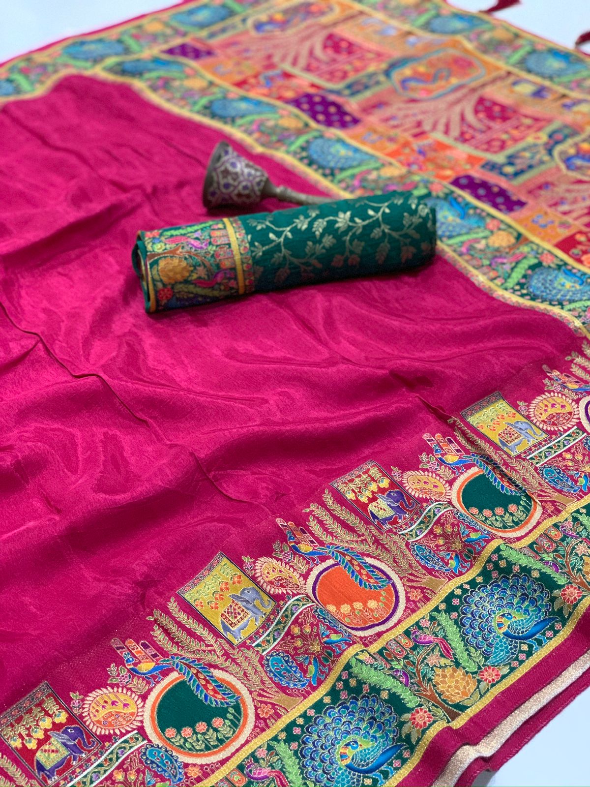 soft viscos Gajji silk position pashmina saree and Pure Jari weaving work and pallu - Image 9