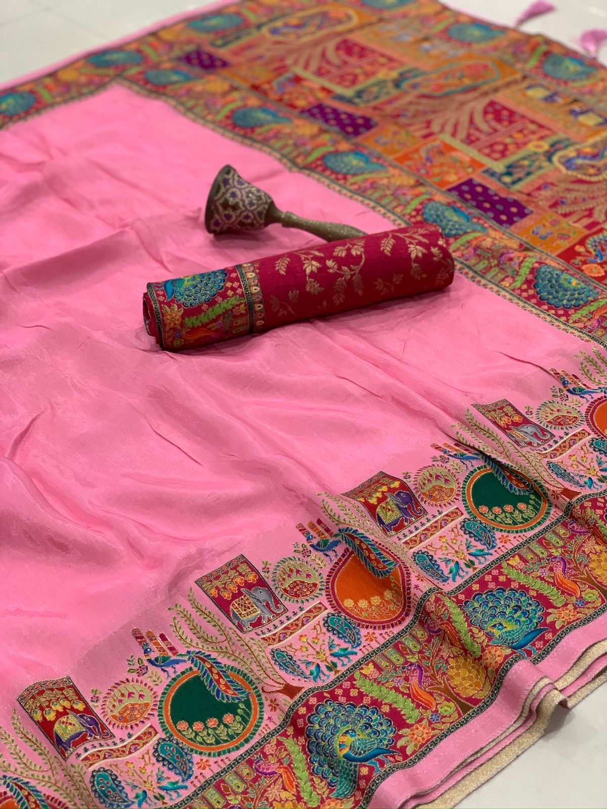 soft viscos Gajji silk position pashmina saree and Pure Jari weaving work and pallu - Image 13