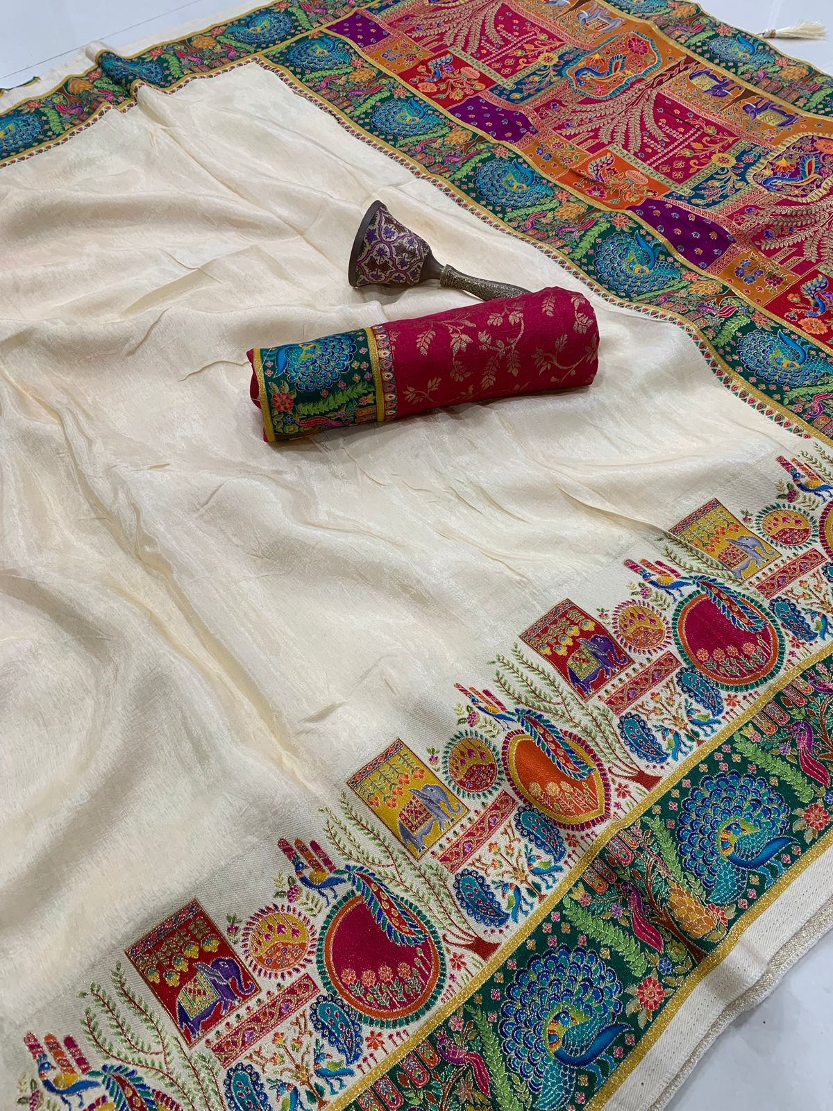 soft viscos Gajji silk position pashmina saree and Pure Jari weaving work and pallu - Image 18