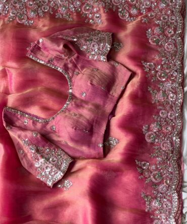 tissue silk saree with coding work & multi colour sequence on all over the saree