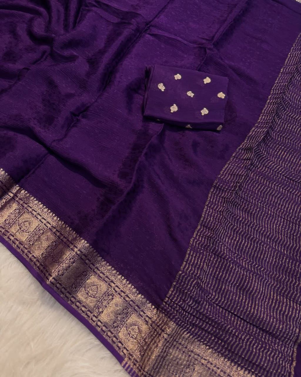 Viscose Chinnon Saree with Self Jacquard - Image 10