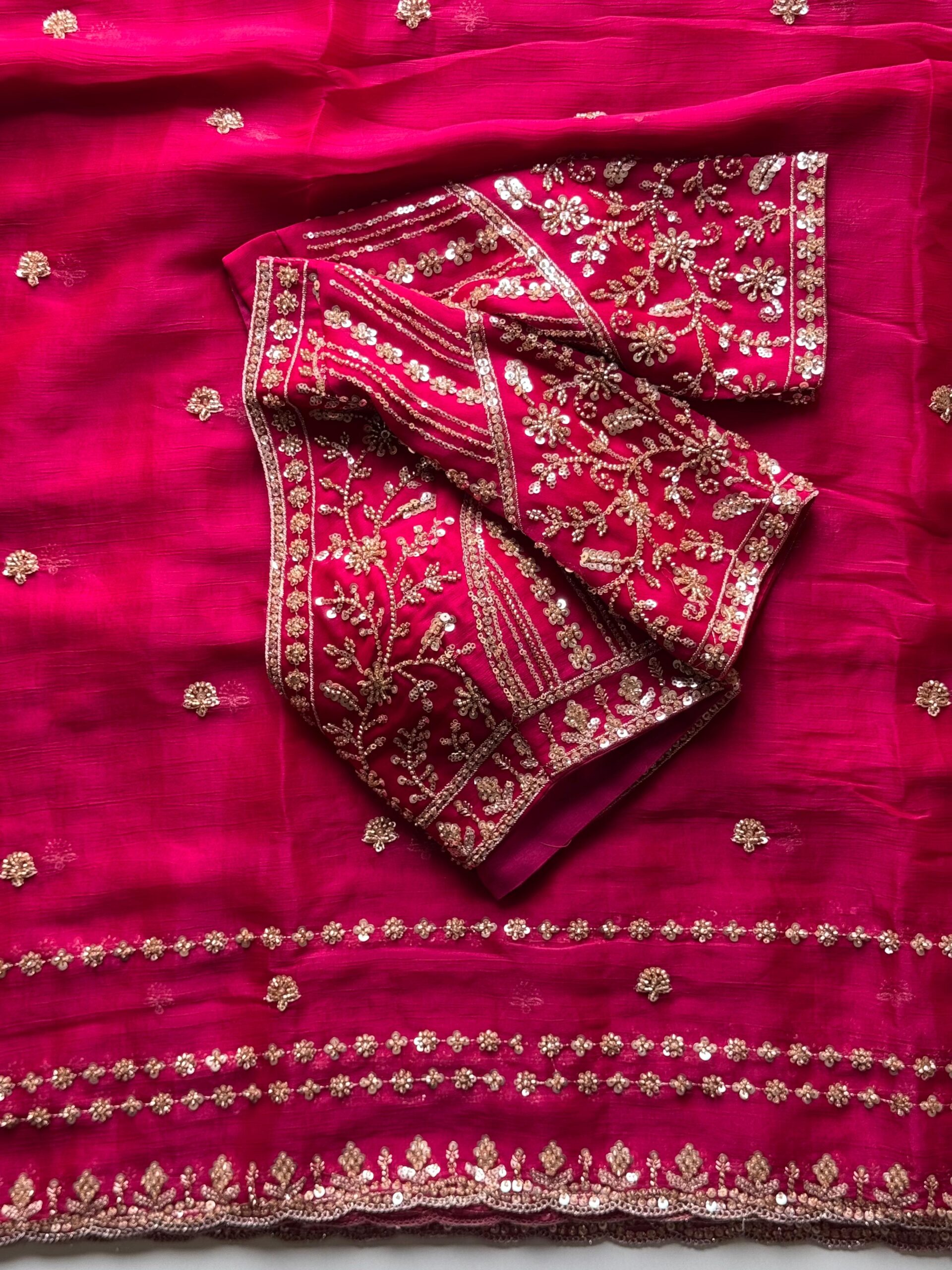 Tissue crepe silk Cocktail handwork Saree - Image 3