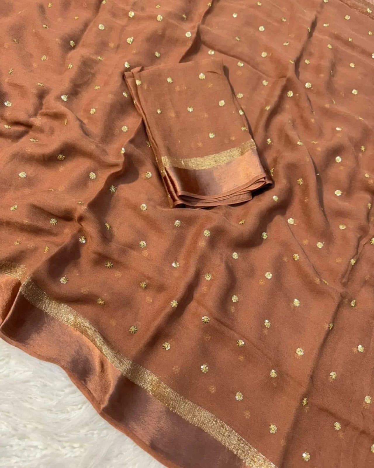 Satin Georgette with sequence butti - Image 13