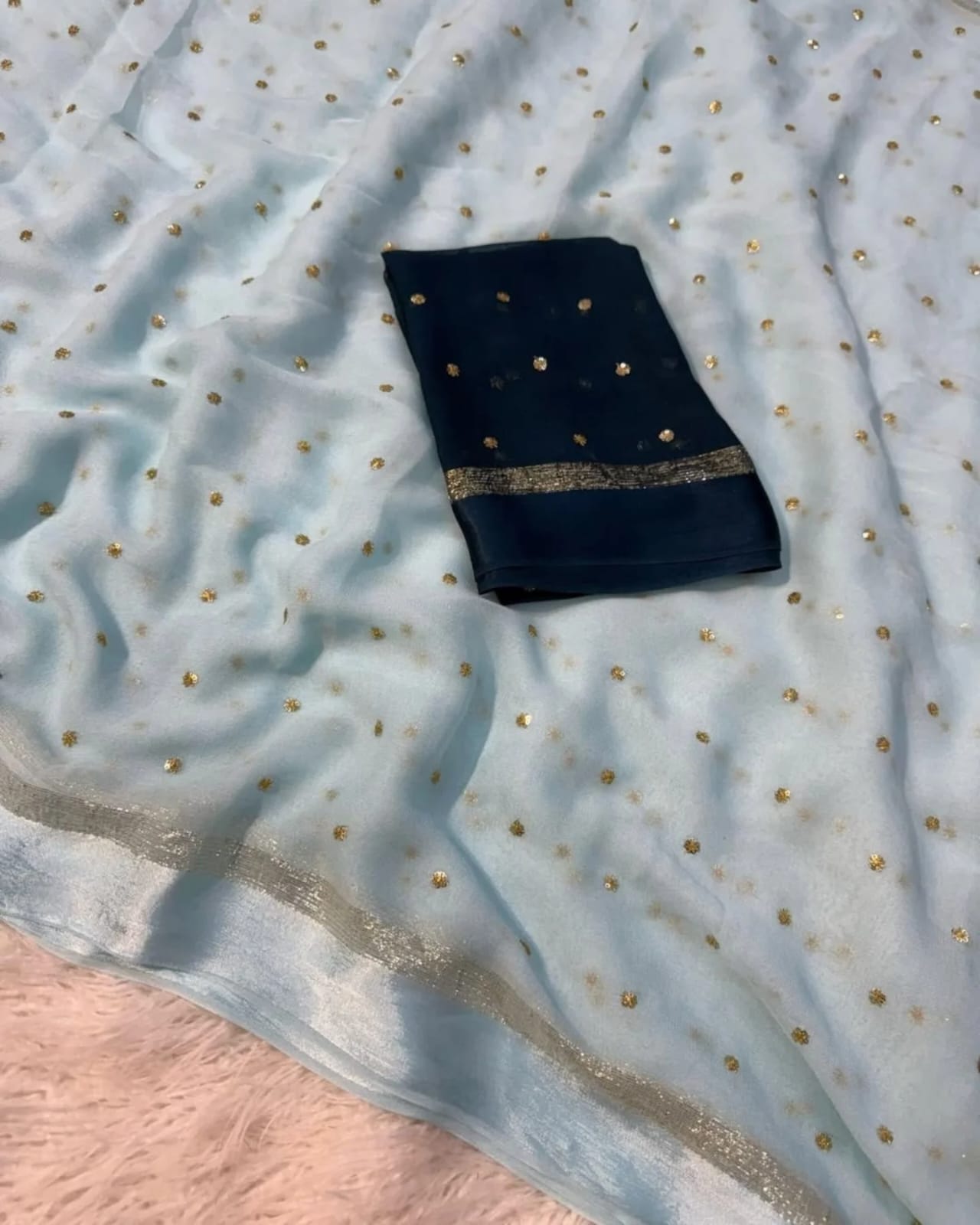 Satin Georgette with sequence butti - Image 3