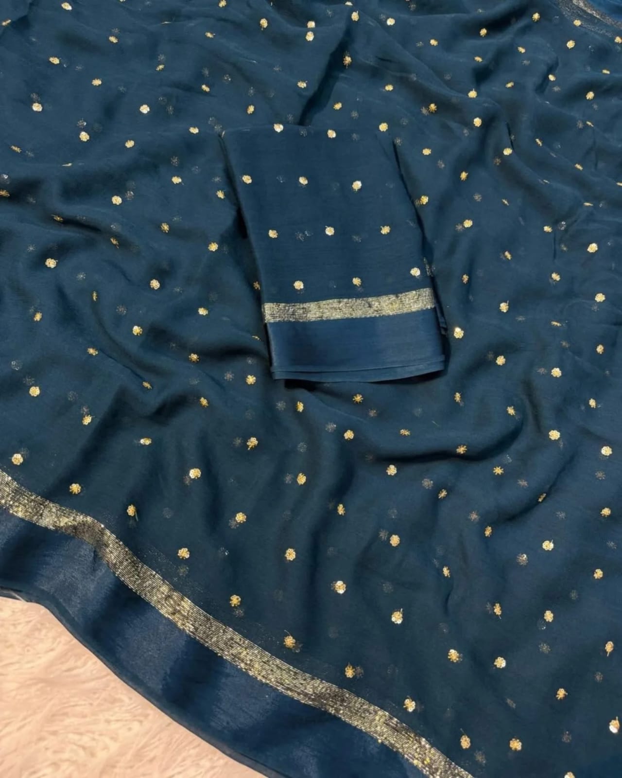 Satin Georgette with sequence butti - Image 9