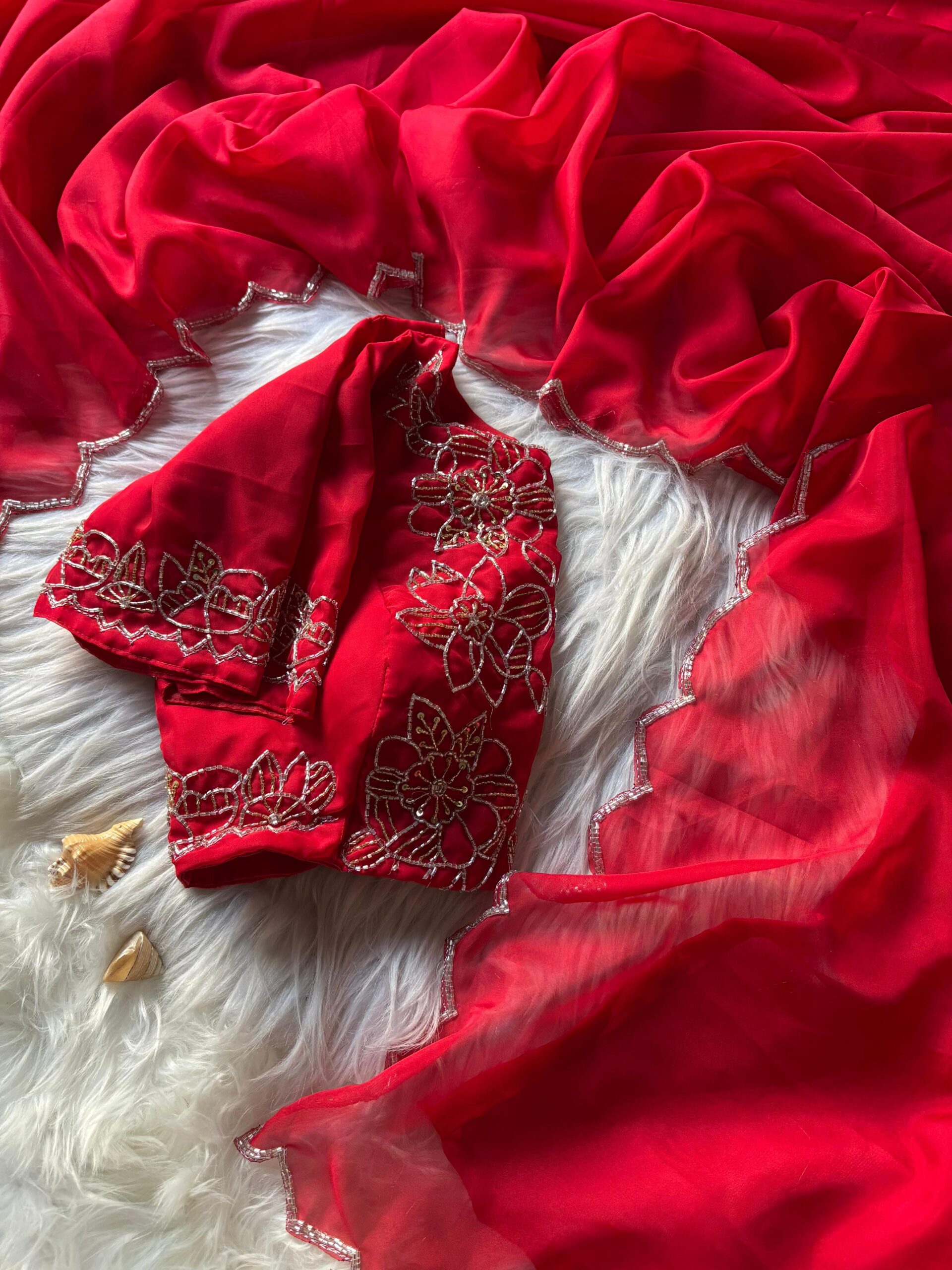 Silk Handwork cuttdana Work Sareee - Image 7