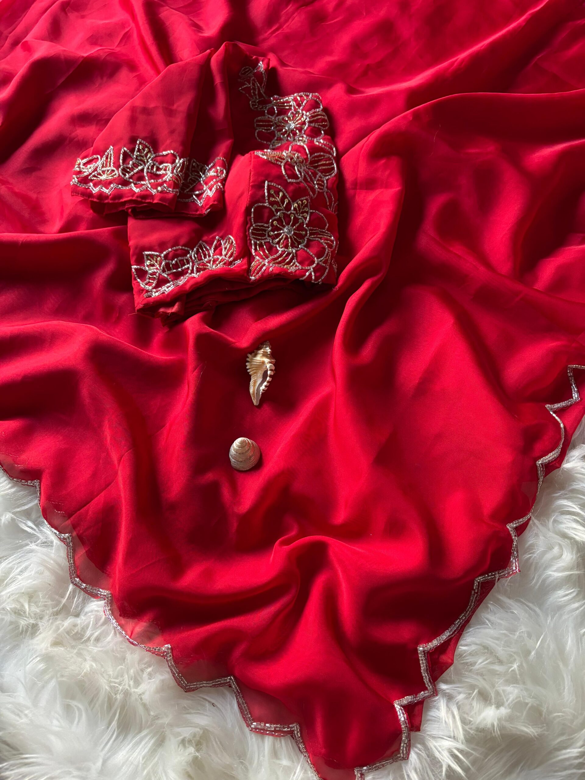 Silk Handwork cuttdana Work Sareee - Image 5