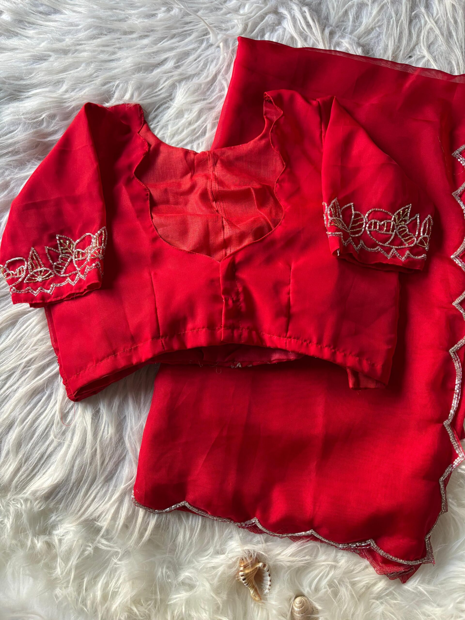 Silk Handwork cuttdana Work Sareee - Image 4