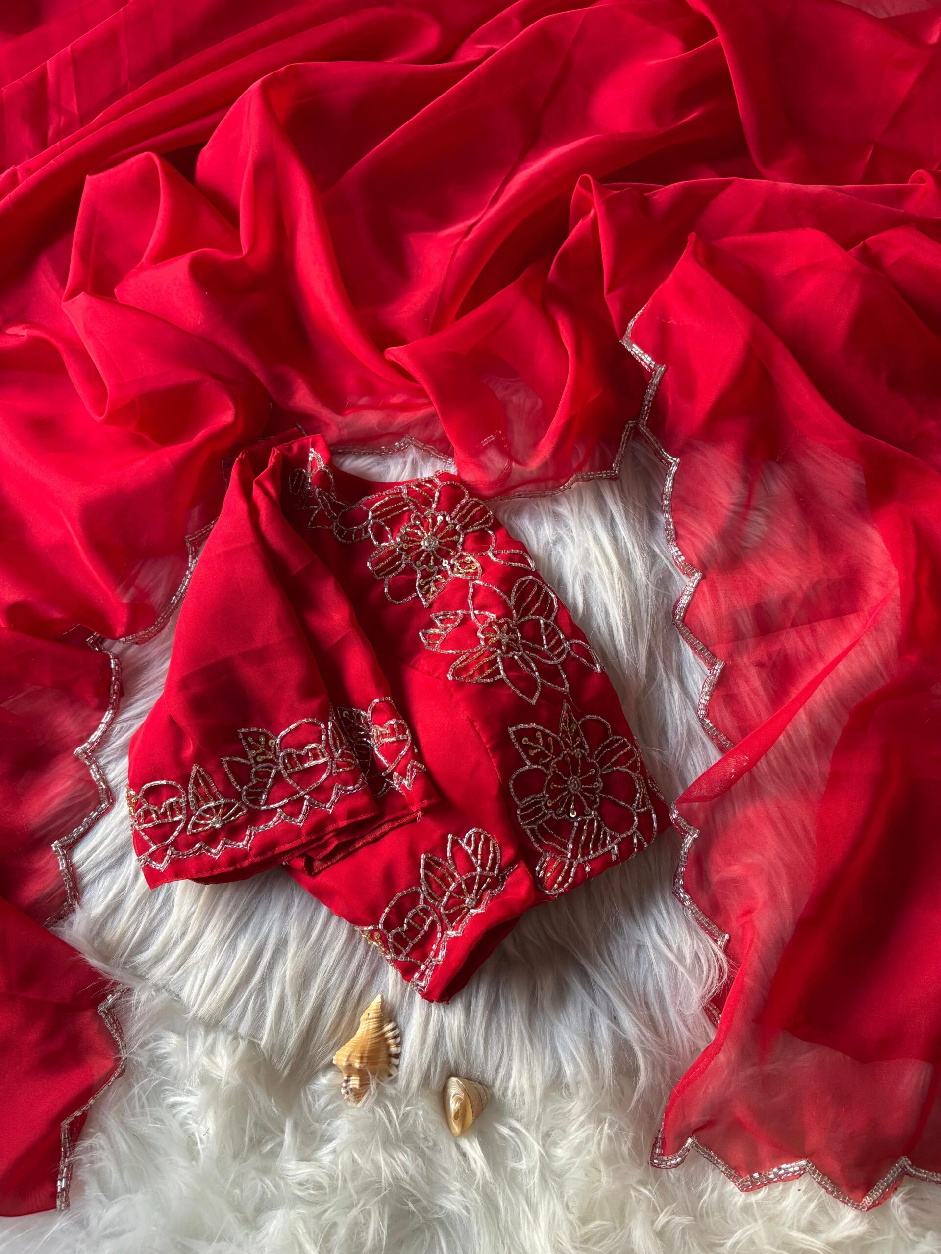 Silk Handwork cuttdana Work Sareee - Image 6