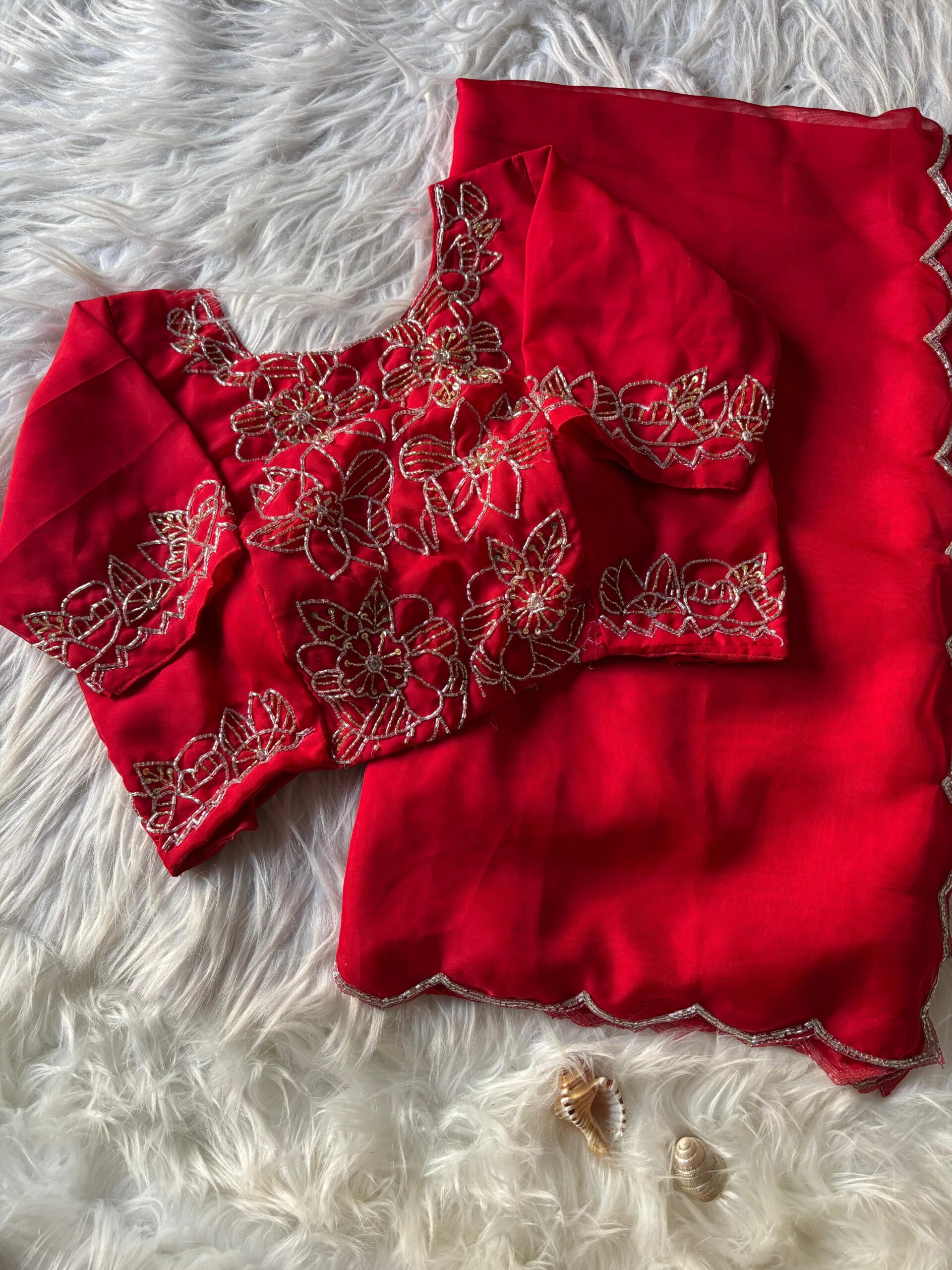 Silk Handwork cuttdana Work Sareee - Image 3