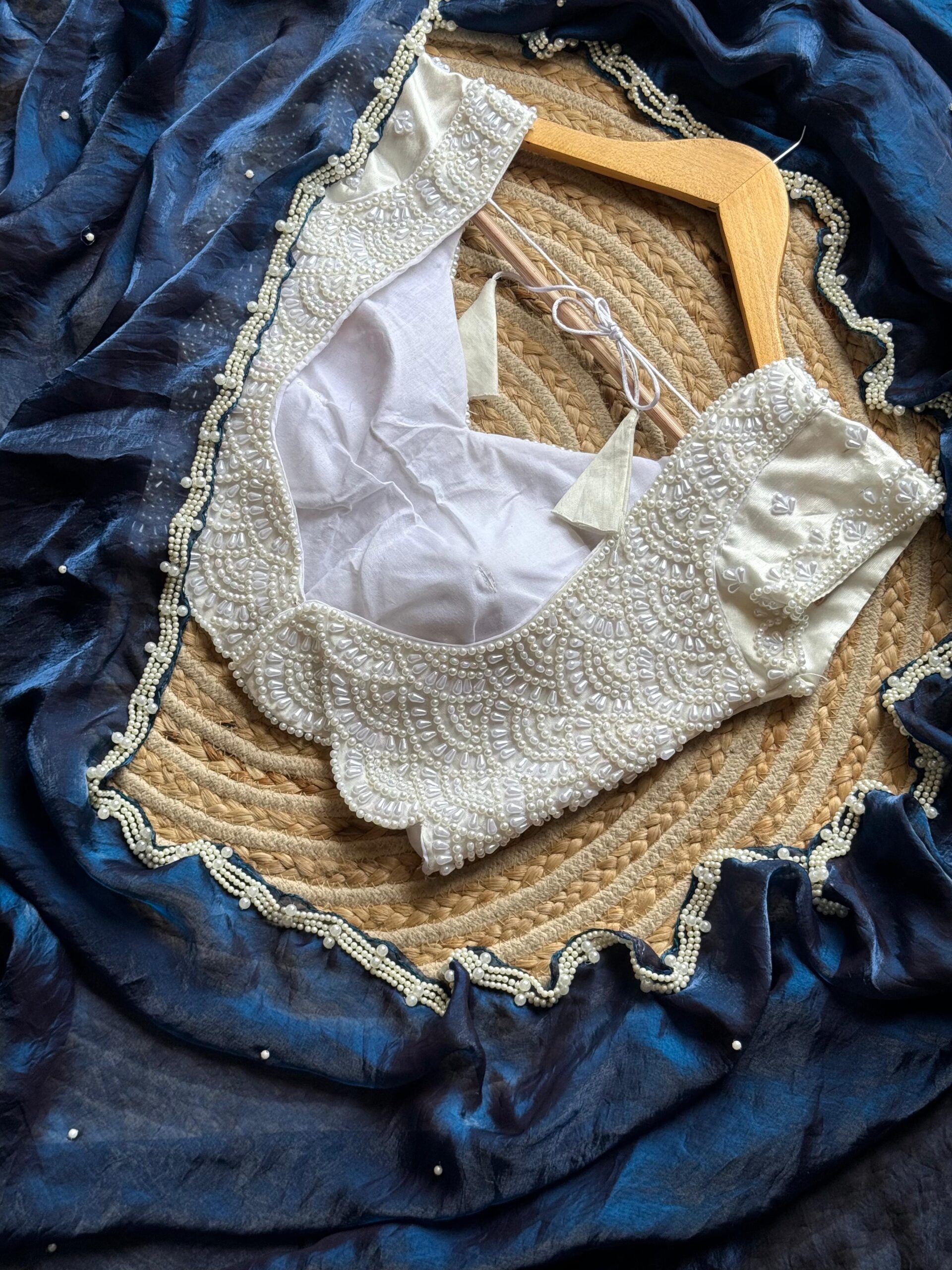 Soft space silk saree with fully handwork - Image 12