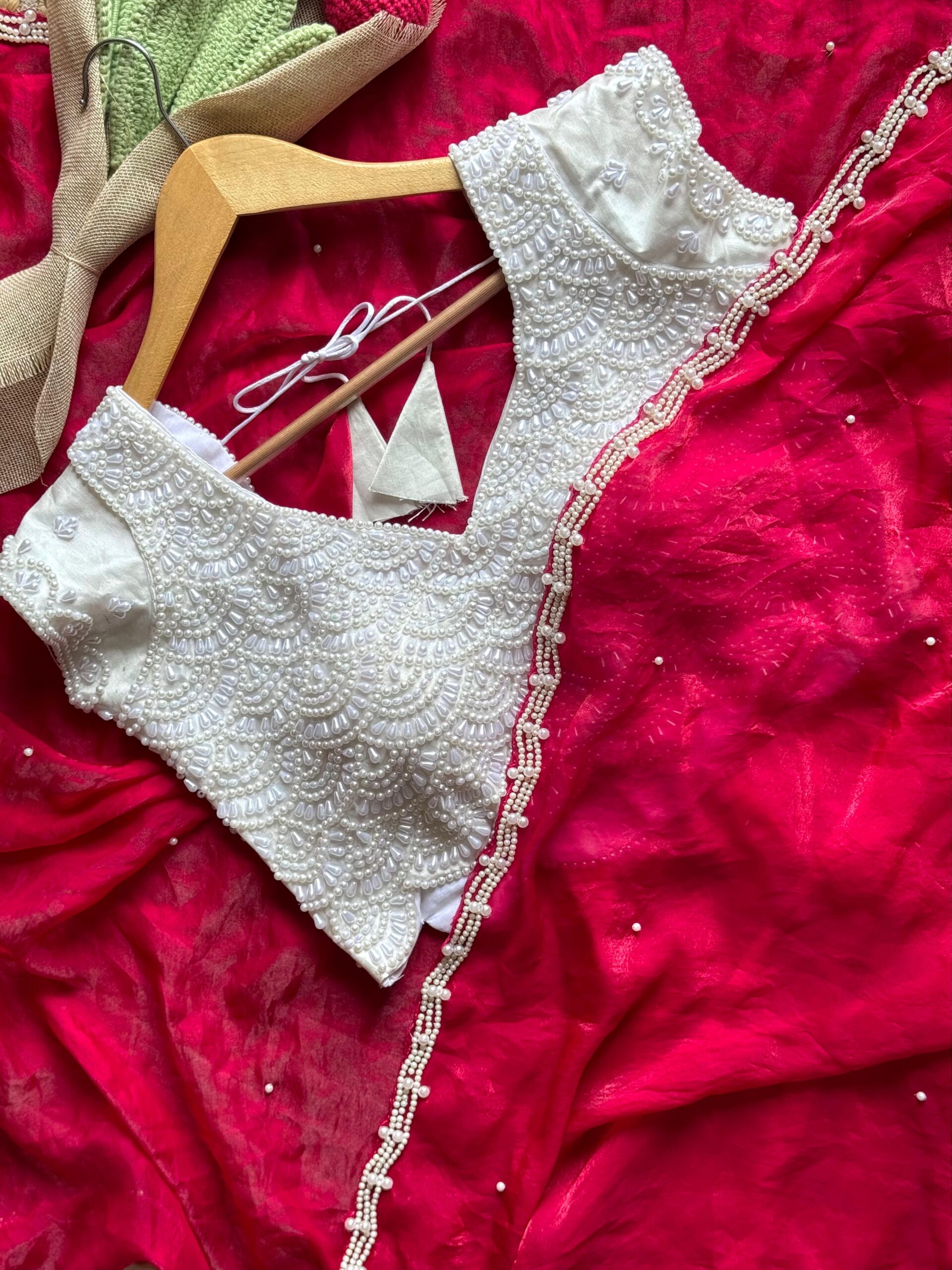 Soft space silk saree with fully handwork - Image 4