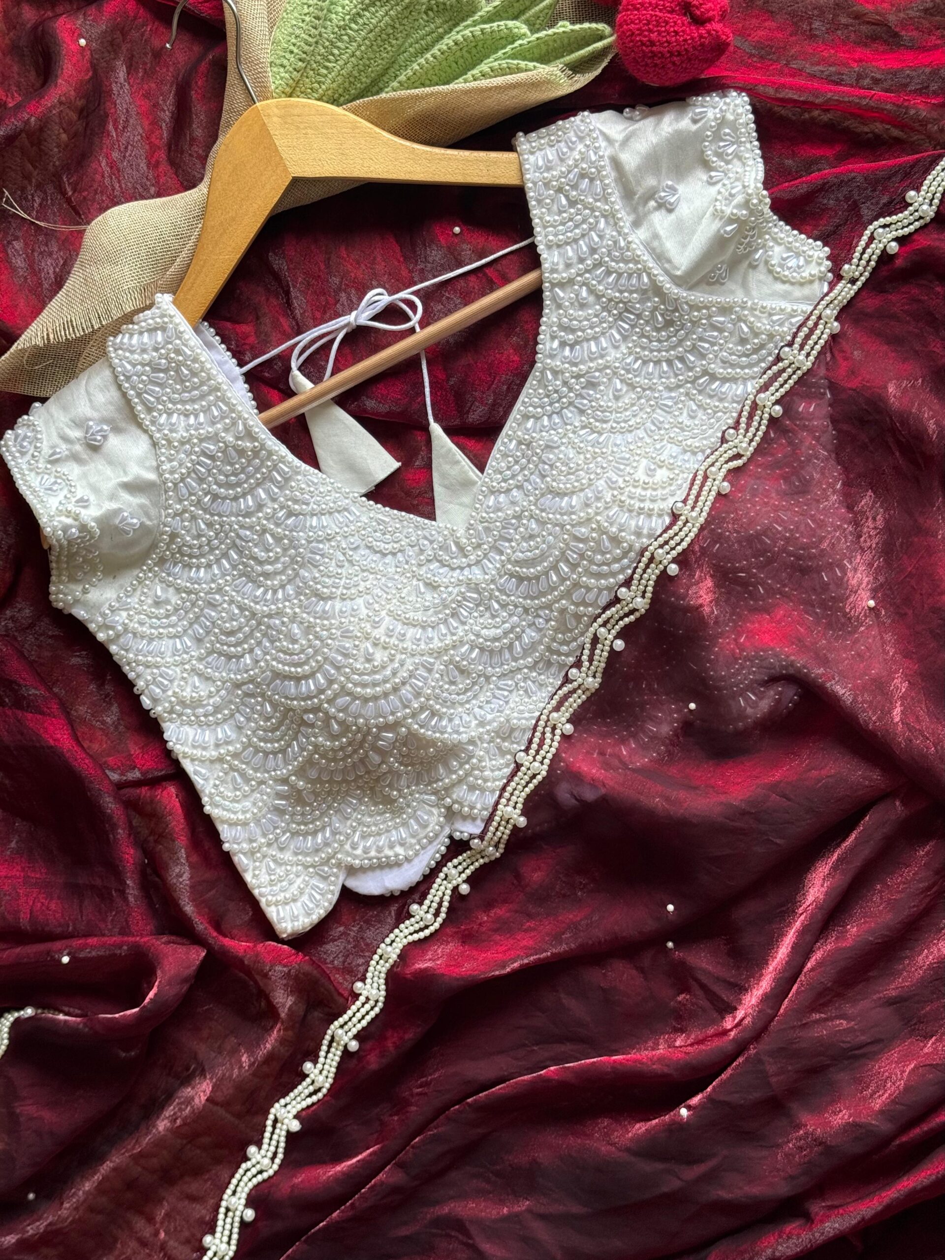 Soft space silk saree with fully handwork - Image 17