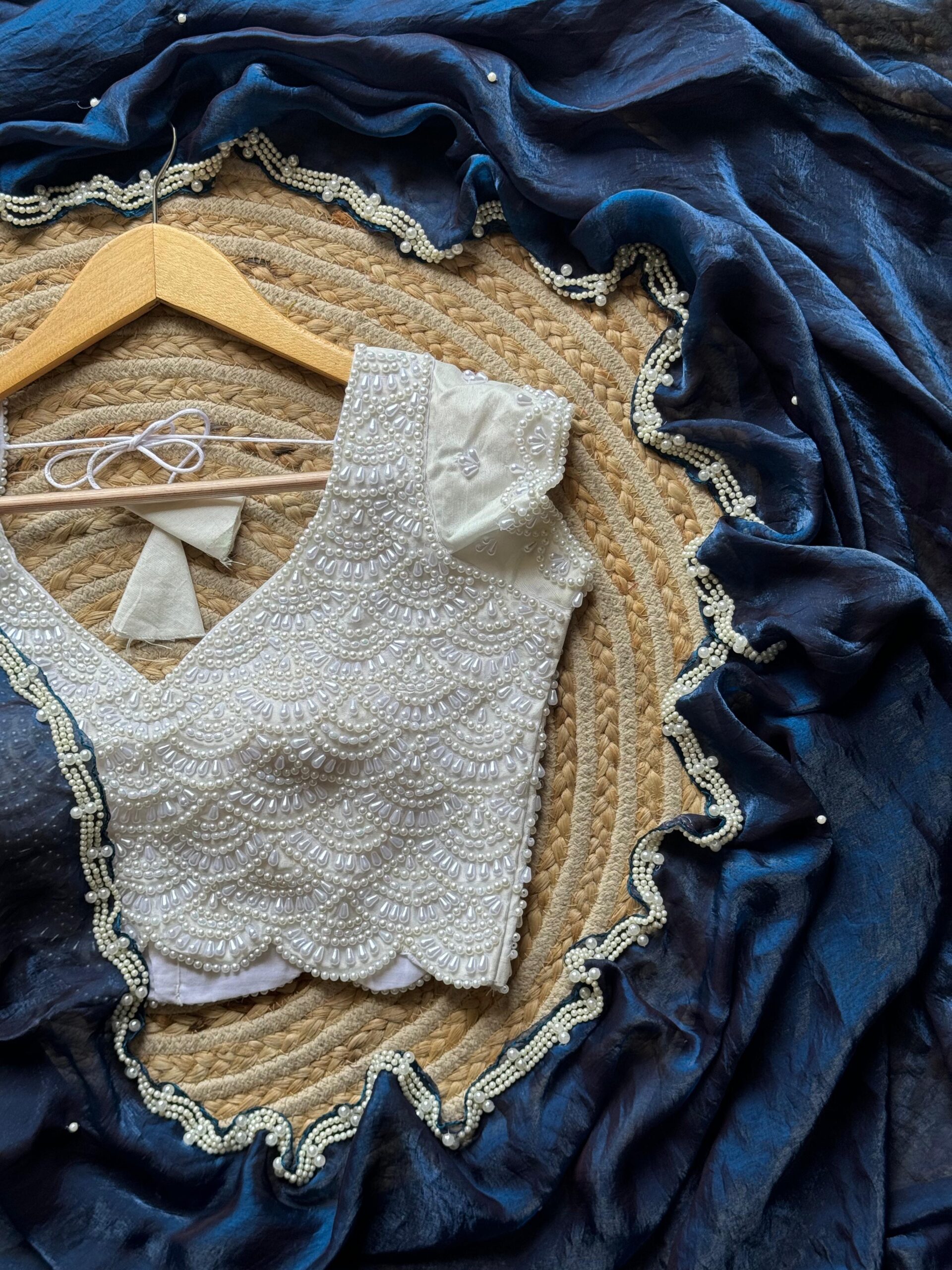 Soft space silk saree with fully handwork - Image 10