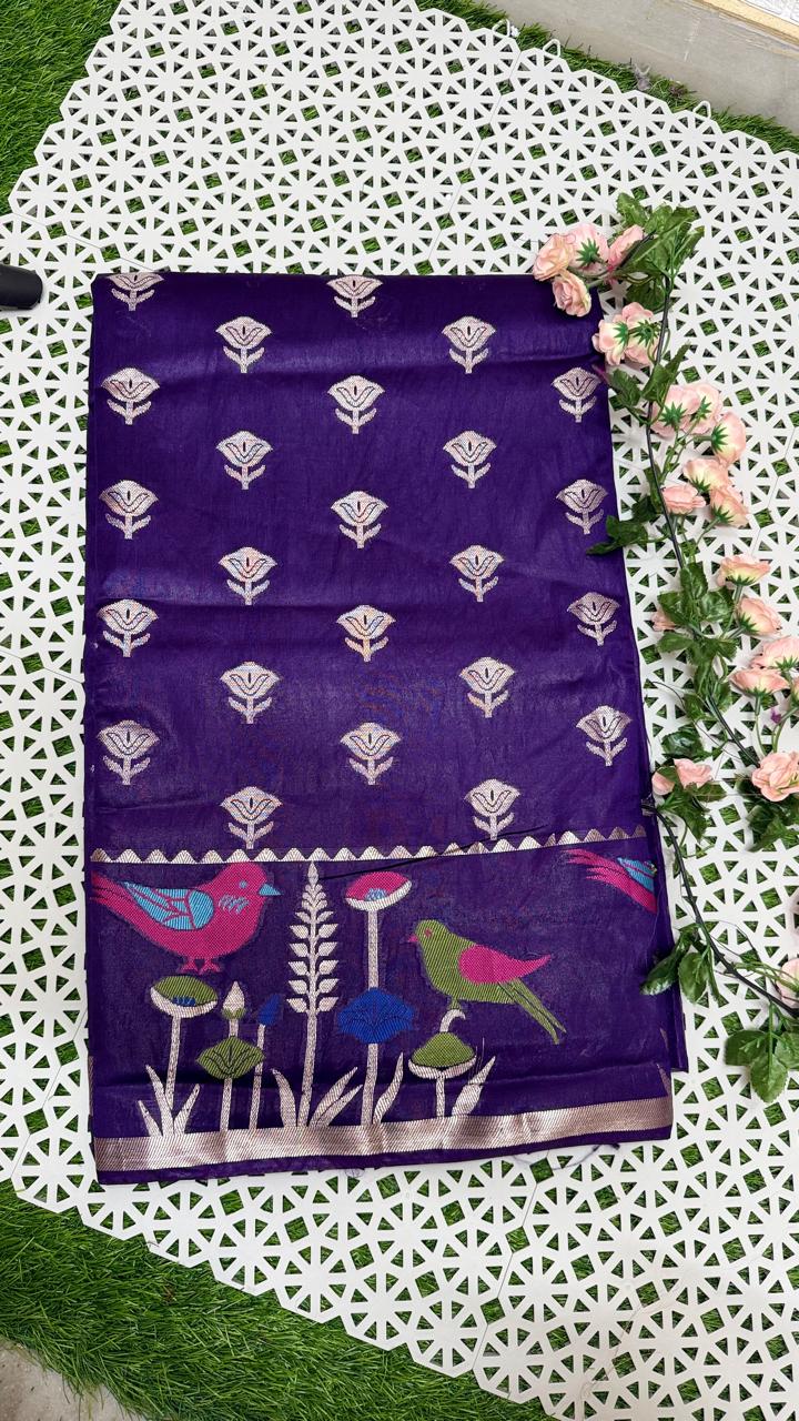 Graceful Paper Silk Sarees with delicate all-over bflowers