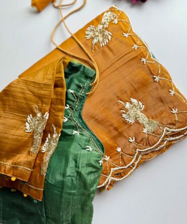 gold crush silk with complete hand work saree