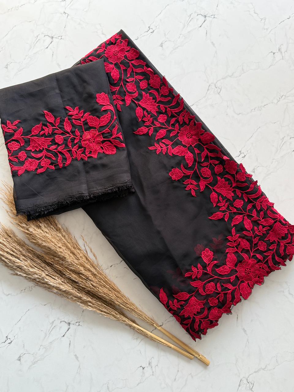 Primium Tebby Orgenza With Contrast Red Color Thread Woke And SCLAP Border - Image 7