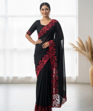 Primium Tebby Orgenza With Contrast Red Color Thread Woke And SCLAP Border