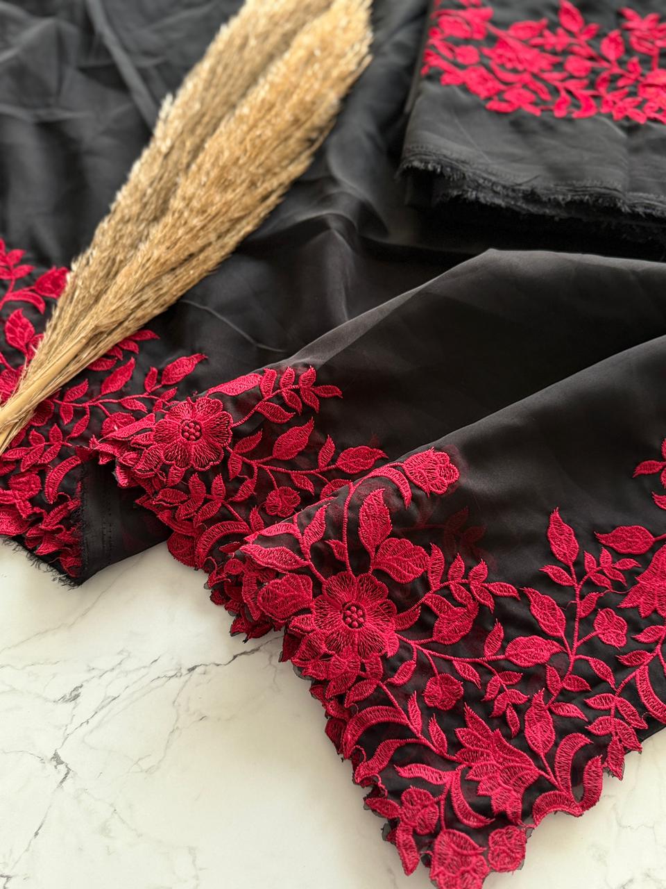 Primium Tebby Orgenza With Contrast Red Color Thread Woke And SCLAP Border - Image 5