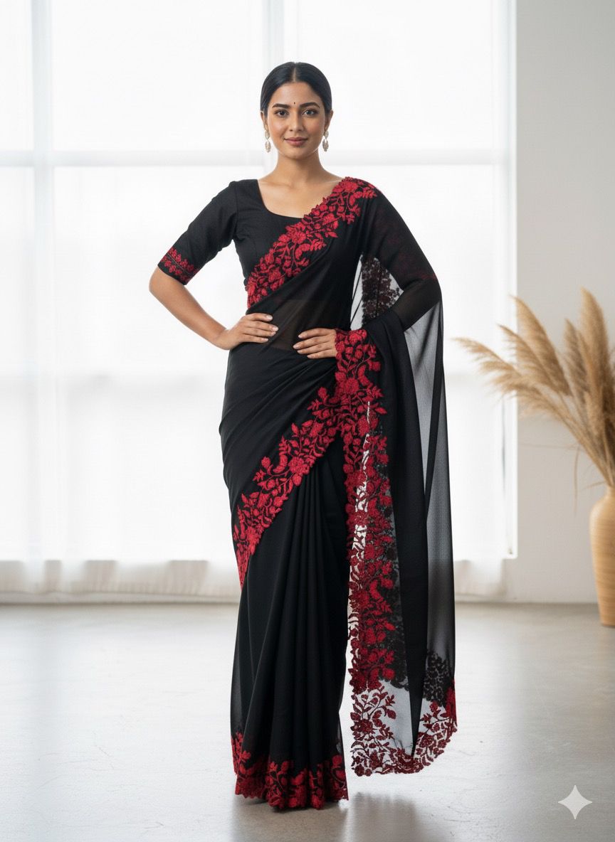 Primium Tebby Orgenza With Contrast Red Color Thread Woke And SCLAP Border - Image 4