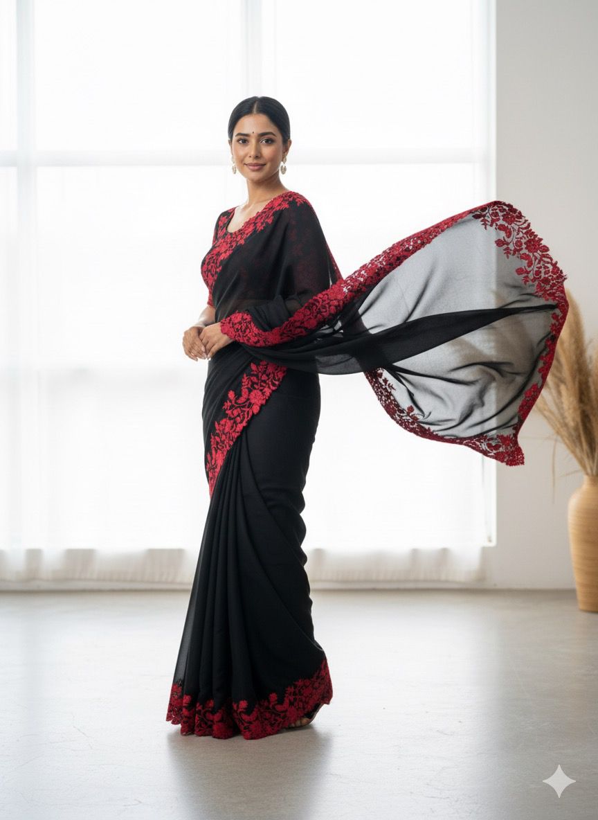 Primium Tebby Orgenza With Contrast Red Color Thread Woke And SCLAP Border - Image 3