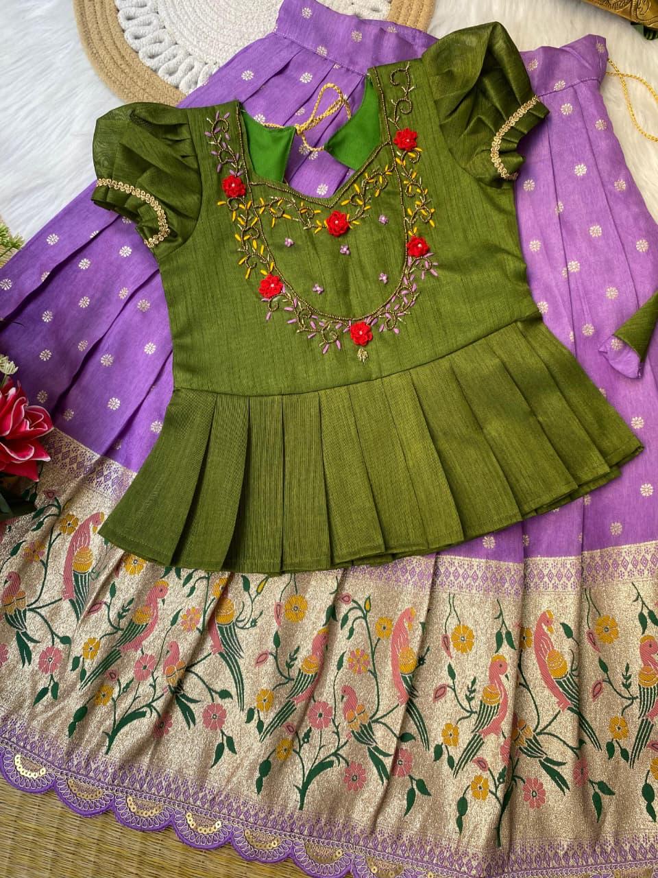 Lehenga - pure russian dola with jacquard butti design and beautiful border lehenga - Image 6