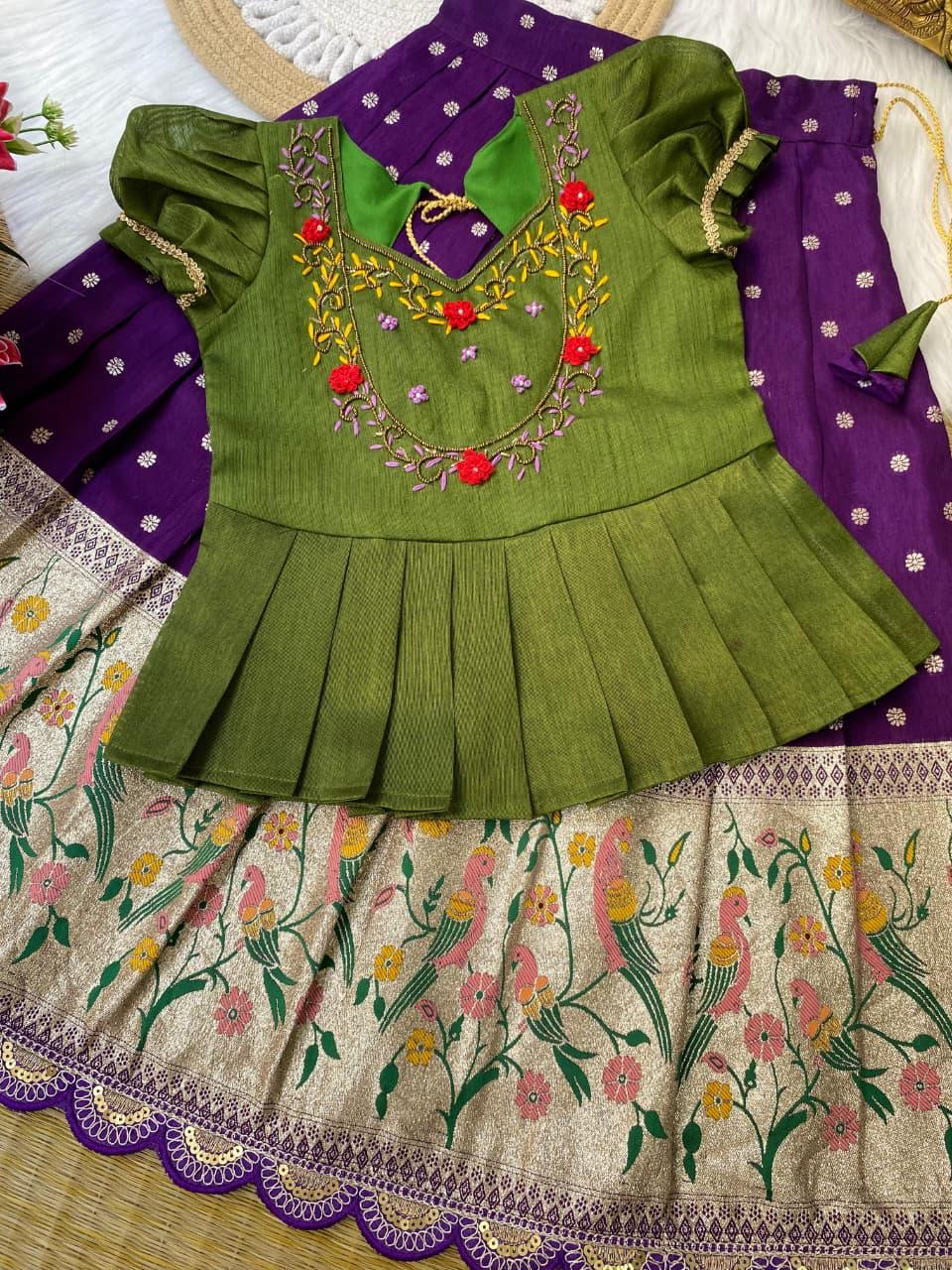 Lehenga - pure russian dola with jacquard butti design and beautiful border lehenga - Image 5