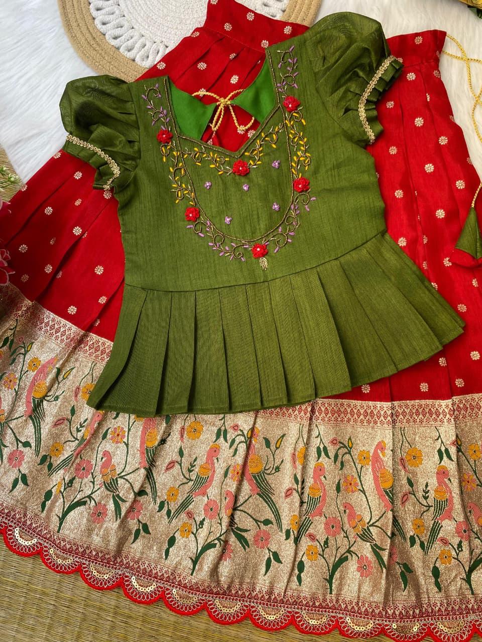 Lehenga - pure russian dola with jacquard butti design and beautiful border lehenga - Image 7