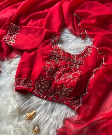 Silk Handwork cuttdana Work Saree