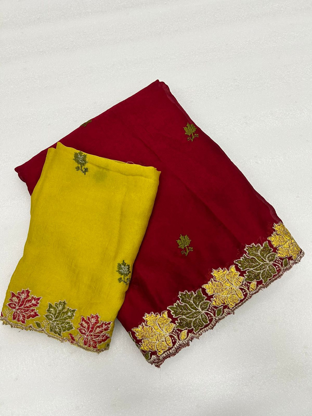 rangoli crush silk with beautiful embroidery work with cut work border - Image 4