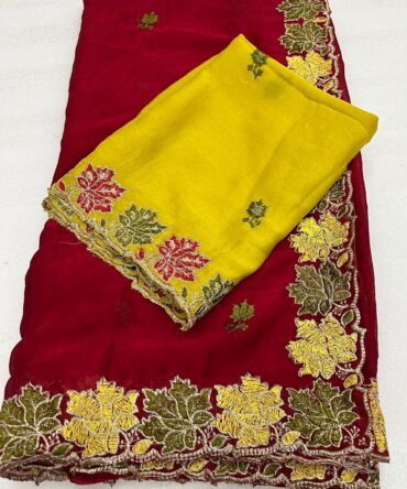 rangoli crush silk with beautiful embroidery work with cut work border