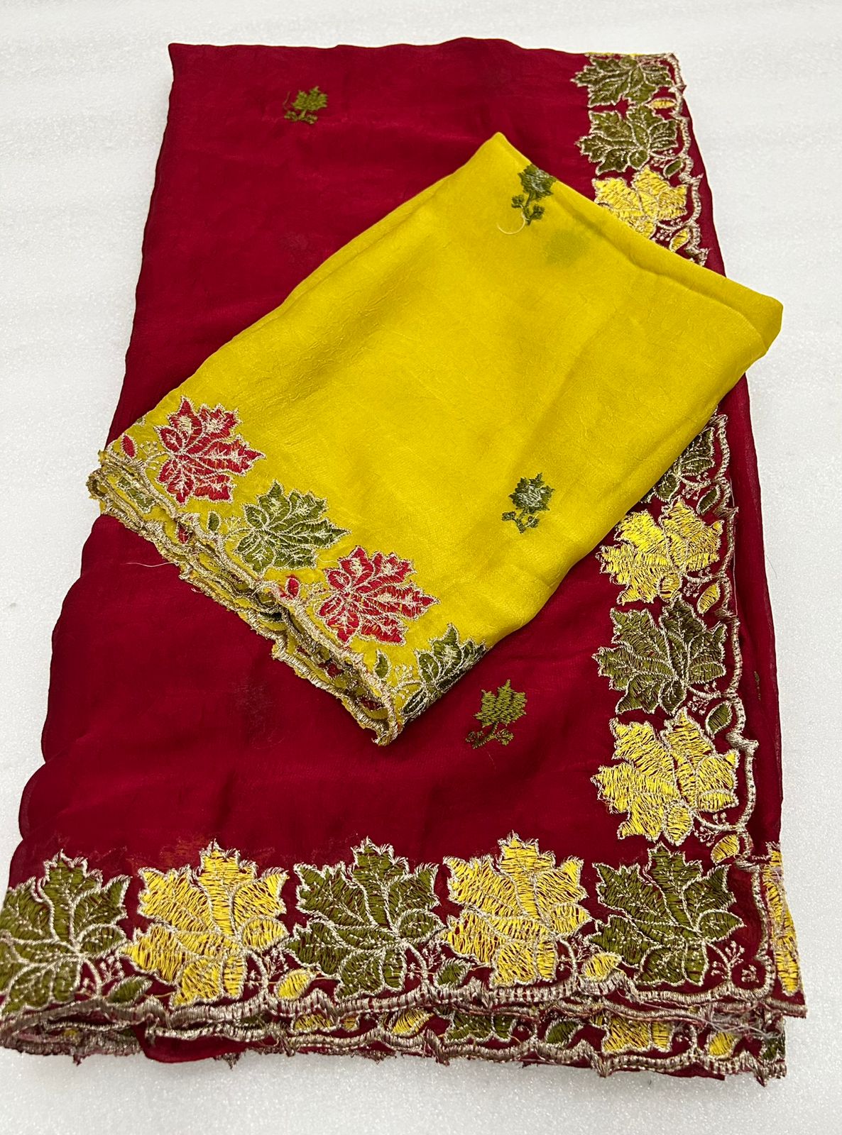 rangoli crush silk with beautiful embroidery work with cut work border