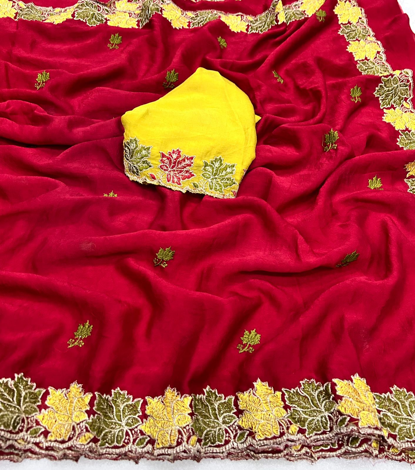 rangoli crush silk with beautiful embroidery work with cut work border - Image 6