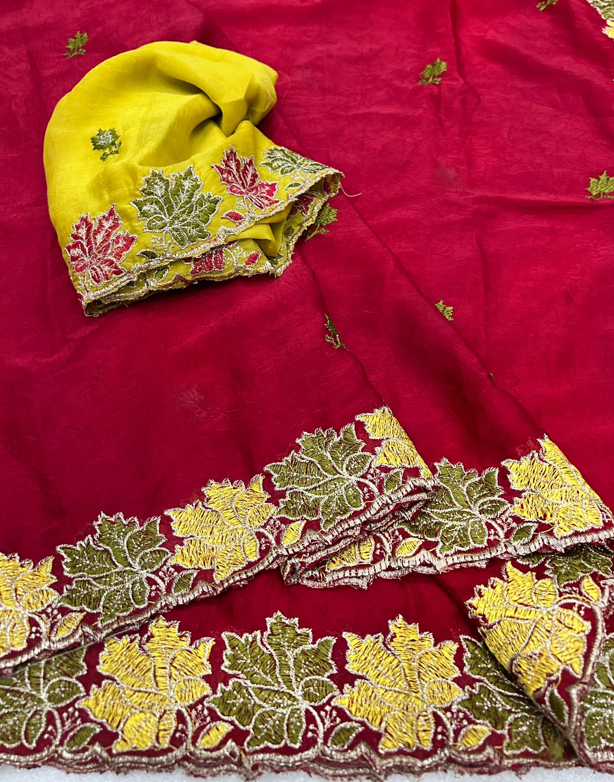 rangoli crush silk with beautiful embroidery work with cut work border - Image 7