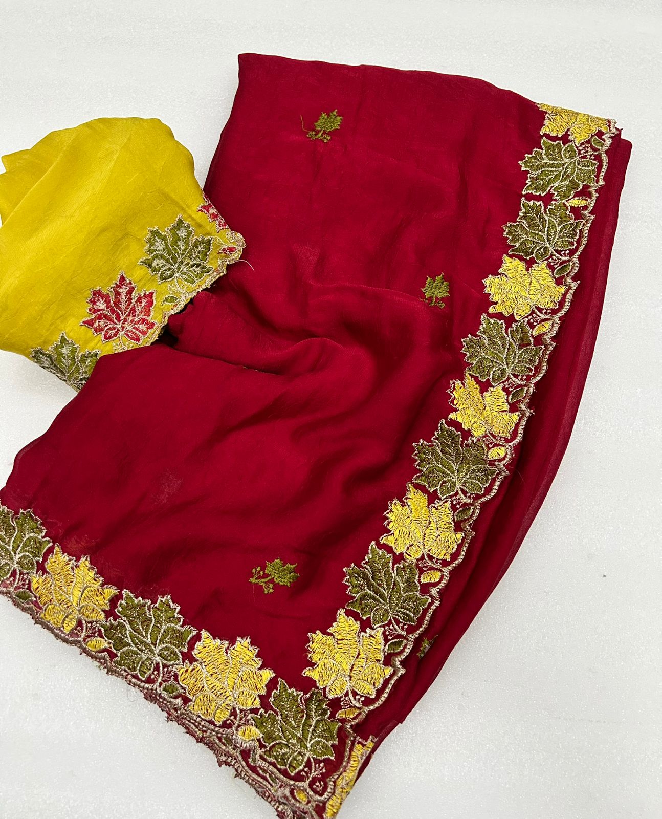 rangoli crush silk with beautiful embroidery work with cut work border - Image 5