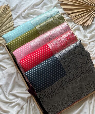 Premium Banarasi dyed silk saree with contract  piping border